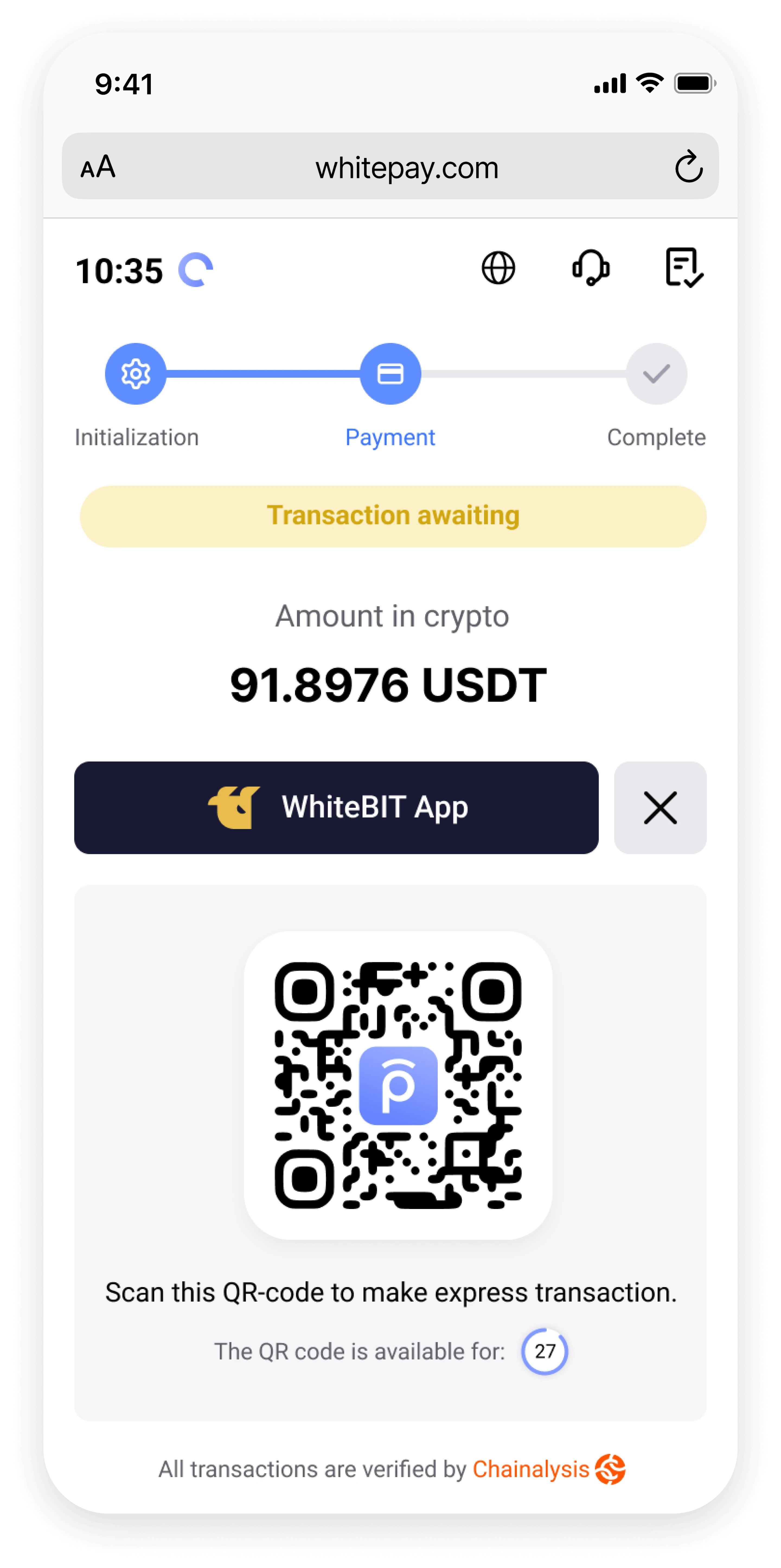 Order payment screen